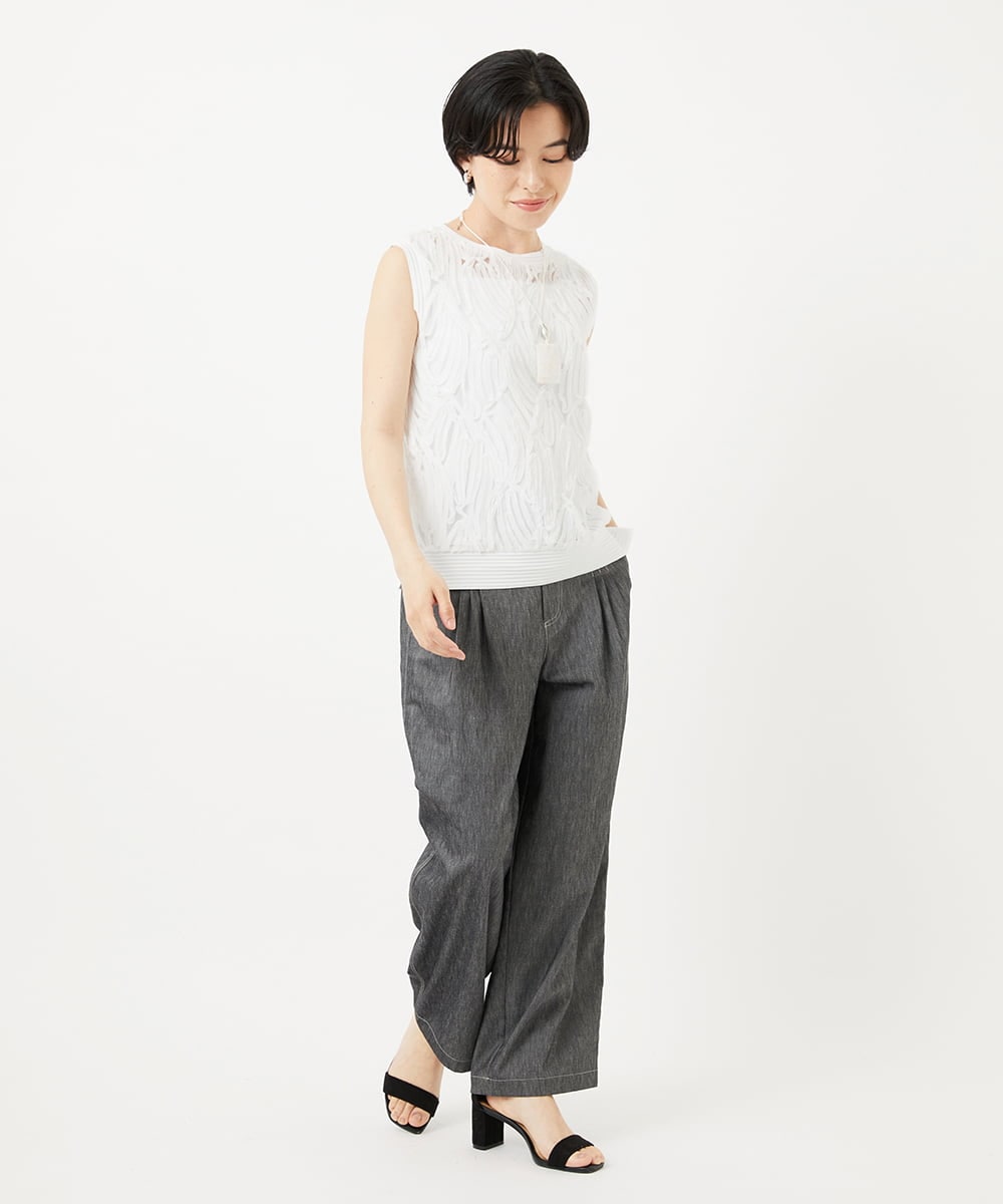 PHKGA46240 GEORGES RECH(小さいサイズ)(メゾン ドゥ サンク)  [2点セット]チュールテープ刺繍タンク付きノースリーブプルオーバー ホワイト