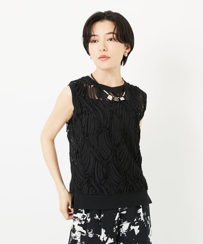 PHKGA46240 GEORGES RECH(小さいサイズ)  [2点セット]チュールテープ刺繍タンク付きノースリーブプルオーバー