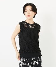 PHKGA46240 GEORGES RECH(小さいサイズ)(メゾン ドゥ サンク)  [2点セット]チュールテープ刺繍タンク付きノースリーブプルオーバー ブラック