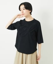 PHKGB47230 GEORGES RECH(小さいサイズ)(メゾン ドゥ サンク) チュールテープライン7分袖カットソー ブラック