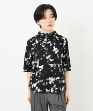 PHKGC43240 GEORGES RECH(小さいサイズ)(メゾン ドゥ サンク) [日本製]ギャザーハイネック5分袖カットソー ブラック