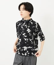 PHKGC43240 GEORGES RECH(小さいサイズ)(メゾン ドゥ サンク) [日本製]ギャザーハイネック5分袖カットソー ブラック