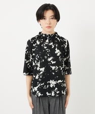 PHKGC43240 GEORGES RECH(小さいサイズ)(メゾン ドゥ サンク) [日本製]ギャザーハイネック5分袖カットソー ブラック