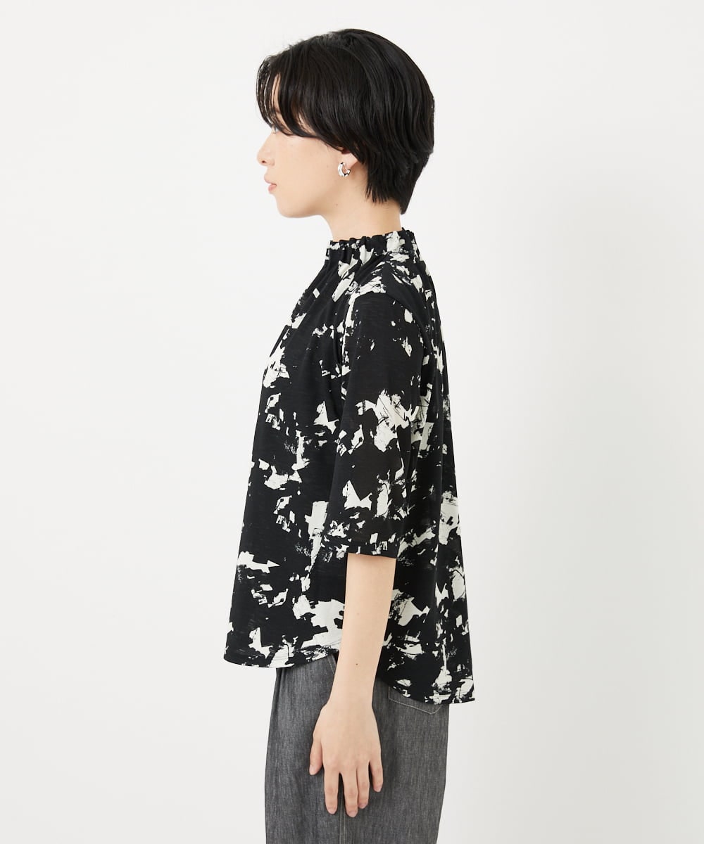 PHKGC43240 GEORGES RECH(小さいサイズ)(メゾン ドゥ サンク) [日本製]ギャザーハイネック5分袖カットソー ブラック