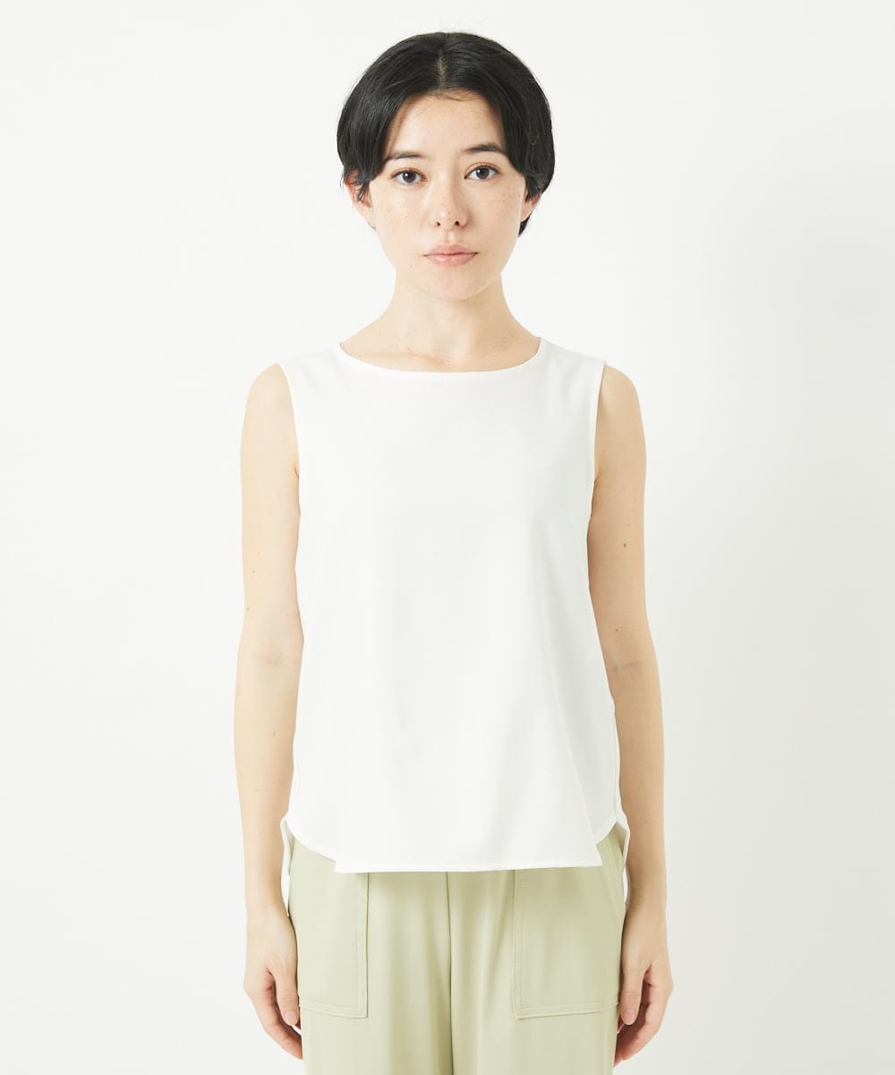 PHKGC81110 GEORGES RECH(小さいサイズ)(メゾン ドゥ サンク)  [日本製/多機能素材]カットジョーゼットタンクトップ アイボリー