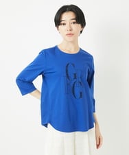 PHKGC82180 GEORGES RECH(小さいサイズ)(メゾン ドゥ サンク) ドライコットンビーズ刺繍ロゴ7分袖カットソー ブルー