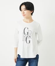 PHKGC82180 GEORGES RECH(小さいサイズ)(メゾン ドゥ サンク) ドライコットンビーズ刺繍ロゴ7分袖カットソー ホワイト