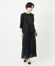 PHKGC82180 GEORGES RECH(小さいサイズ)(メゾン ドゥ サンク) ドライコットンビーズ刺繍ロゴ7分袖カットソー ホワイト