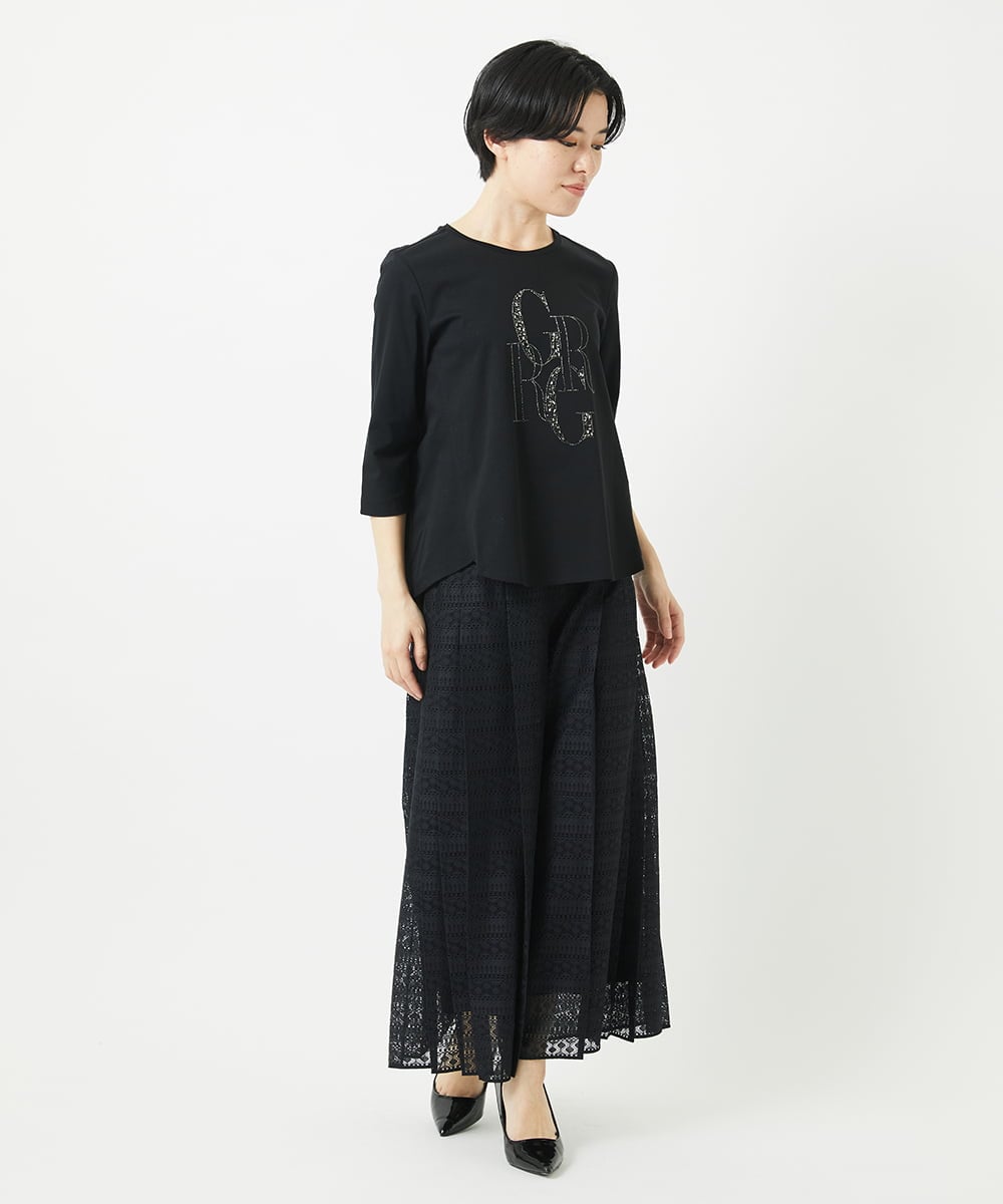 PHKGC82180 GEORGES RECH(小さいサイズ)(メゾン ドゥ サンク) ドライコットンビーズ刺繍ロゴ7分袖カットソー ホワイト