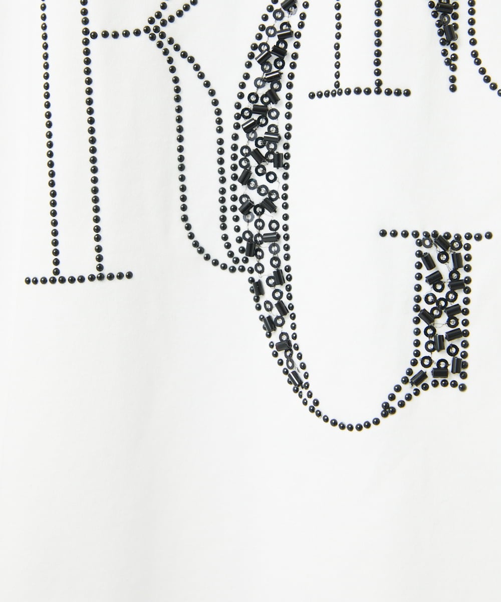 PHKGC82180 GEORGES RECH(小さいサイズ)(メゾン ドゥ サンク) ドライコットンビーズ刺繍ロゴ7分袖カットソー ホワイト