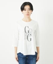 PHKGC82180 GEORGES RECH(小さいサイズ)(メゾン ドゥ サンク) ドライコットンビーズ刺繍ロゴ7分袖カットソー ホワイト