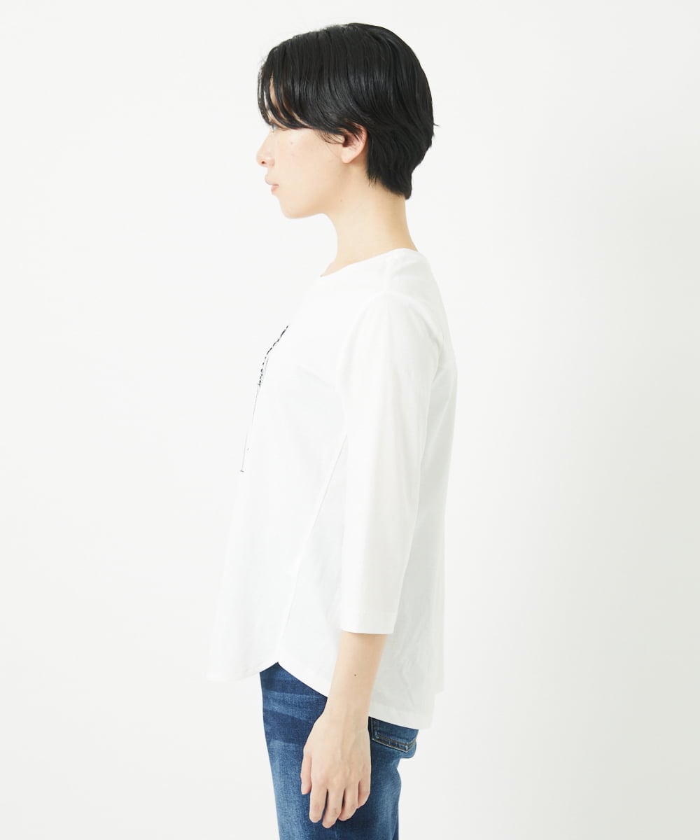 PHKGC82180 GEORGES RECH(小さいサイズ)(メゾン ドゥ サンク) ドライコットンビーズ刺繍ロゴ7分袖カットソー ホワイト