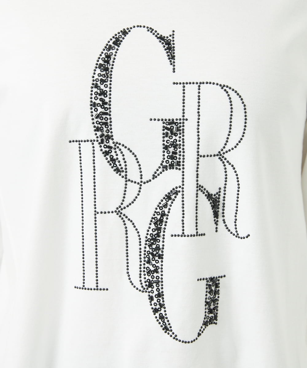 PHKGC82180 GEORGES RECH(小さいサイズ)(メゾン ドゥ サンク) ドライコットンビーズ刺繍ロゴ7分袖カットソー ホワイト