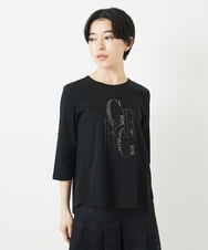 PHKGC82180 GEORGES RECH(小さいサイズ)(メゾン ドゥ サンク) ドライコットンビーズ刺繍ロゴ7分袖カットソー ブラック