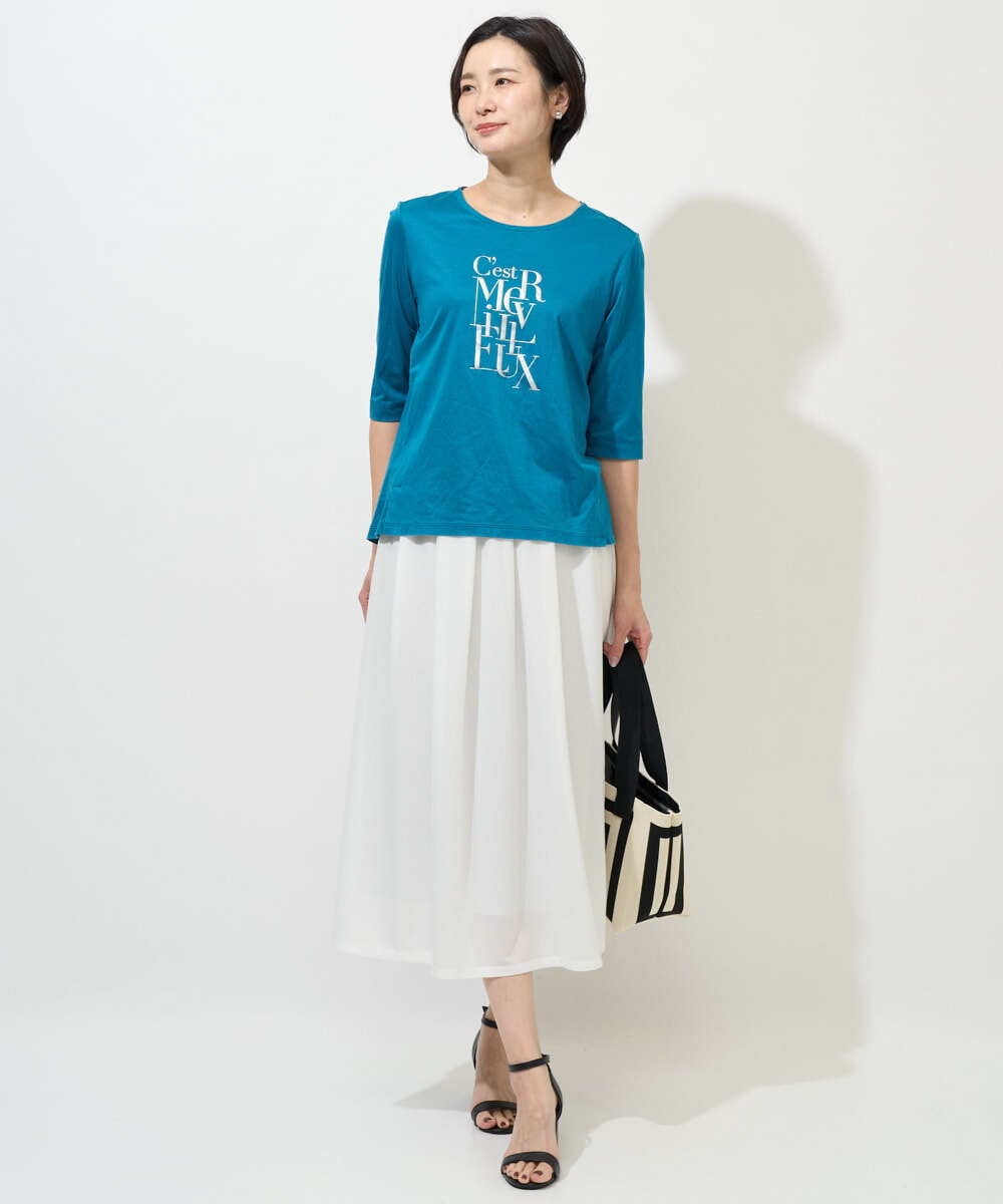 PHKGD16180 GEORGES RECH(小さいサイズ)(メゾン ドゥ サンク) メタリックロゴプリント5分袖カットソー ブルー