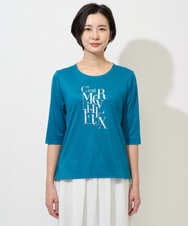 PHKGD16180 GEORGES RECH(小さいサイズ)(メゾン ドゥ サンク) メタリックロゴプリント5分袖カットソー ブルー