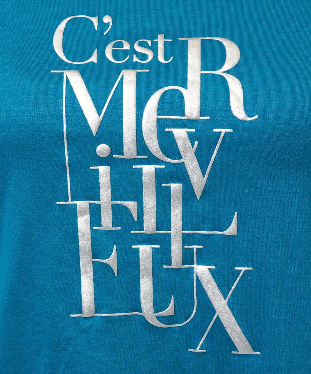 PHKGD16180 GEORGES RECH(小さいサイズ)(メゾン ドゥ サンク) メタリックロゴプリント5分袖カットソー ブルー