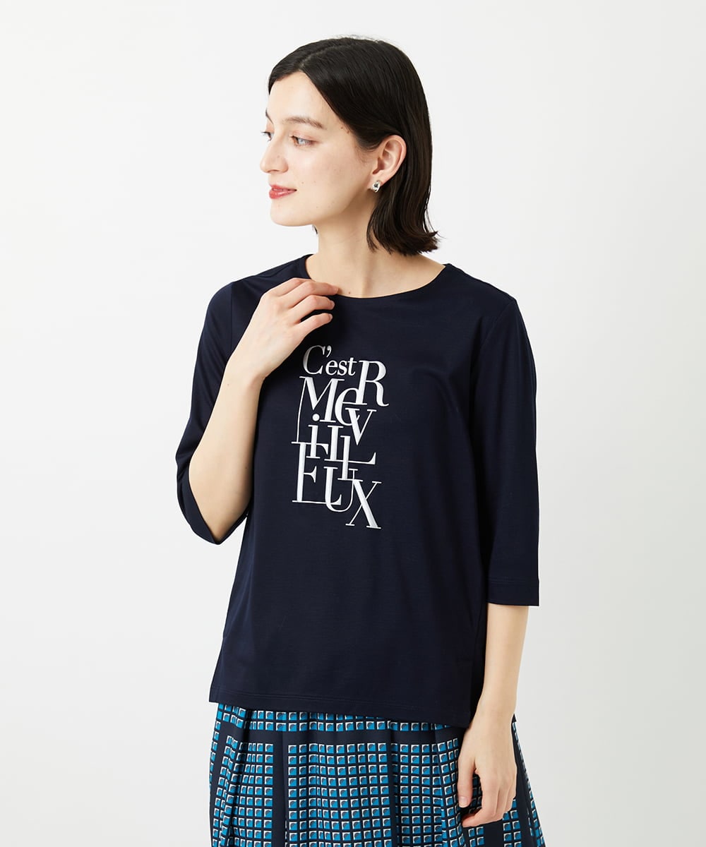 PHKGD16180 GEORGES RECH(小さいサイズ)(メゾン ドゥ サンク) メタリックロゴプリント5分袖カットソー ネイビー