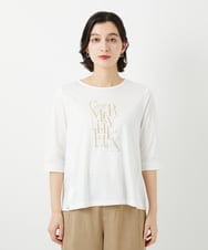 PHKGD16180 GEORGES RECH(小さいサイズ)(メゾン ドゥ サンク) メタリックロゴプリント5分袖カットソー ホワイト