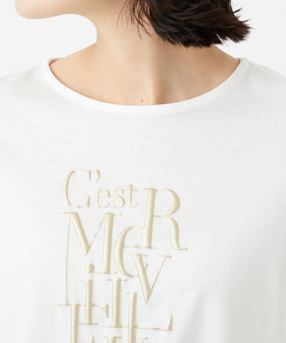 PHKGD16180 GEORGES RECH(小さいサイズ)(メゾン ドゥ サンク) メタリックロゴプリント5分袖カットソー ホワイト