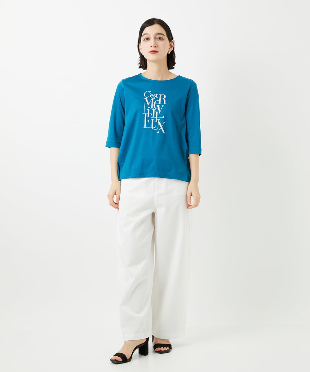 PHKGD16180 GEORGES RECH(小さいサイズ)(メゾン ドゥ サンク) メタリックロゴプリント5分袖カットソー ホワイト