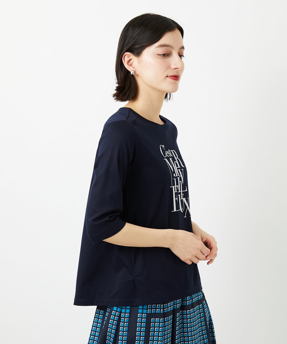 PHKGD16180 GEORGES RECH(小さいサイズ)(メゾン ドゥ サンク) メタリックロゴプリント5分袖カットソー ホワイト