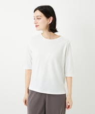 PHKGD17150 GEORGES RECH(小さいサイズ)(メゾン ドゥ サンク)  [日本製]バイヤスストレッチリブ5分袖カットソー ホワイト