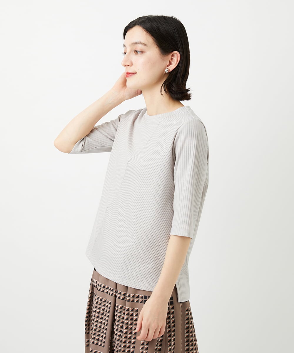 PHKGD17150 GEORGES RECH(小さいサイズ)(メゾン ドゥ サンク)  [日本製]バイヤスストレッチリブ5分袖カットソー ライトグレー