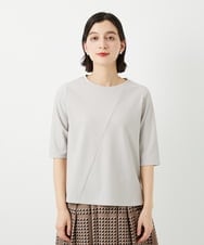 PHKGD17150 GEORGES RECH(小さいサイズ)(メゾン ドゥ サンク)  [日本製]バイヤスストレッチリブ5分袖カットソー ライトグレー