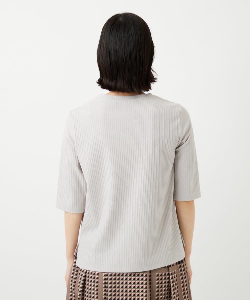 PHKGD17150 GEORGES RECH(小さいサイズ)(メゾン ドゥ サンク)  [日本製]バイヤスストレッチリブ5分袖カットソー ライトグレー