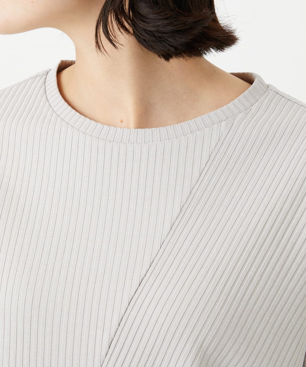 PHKGD17150 GEORGES RECH(小さいサイズ)(メゾン ドゥ サンク)  [日本製]バイヤスストレッチリブ5分袖カットソー ライトグレー