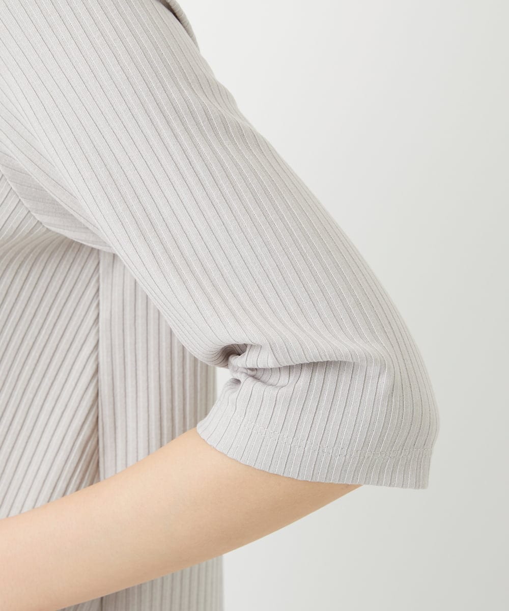 PHKGD17150 GEORGES RECH(小さいサイズ)(メゾン ドゥ サンク)  [日本製]バイヤスストレッチリブ5分袖カットソー ライトグレー