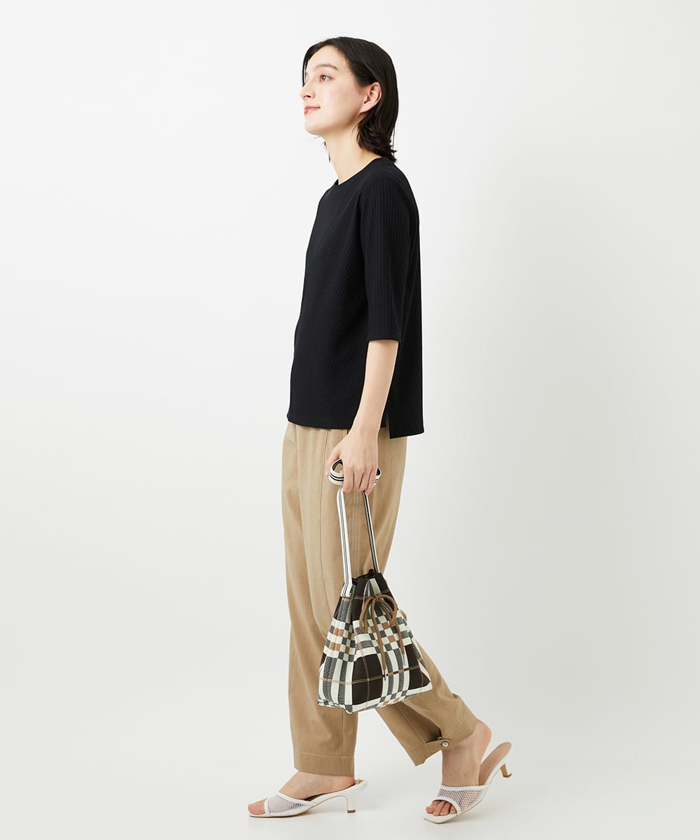 PHKGD17150 GEORGES RECH(小さいサイズ)(メゾン ドゥ サンク)  [日本製]バイヤスストレッチリブ5分袖カットソー ライトグレー