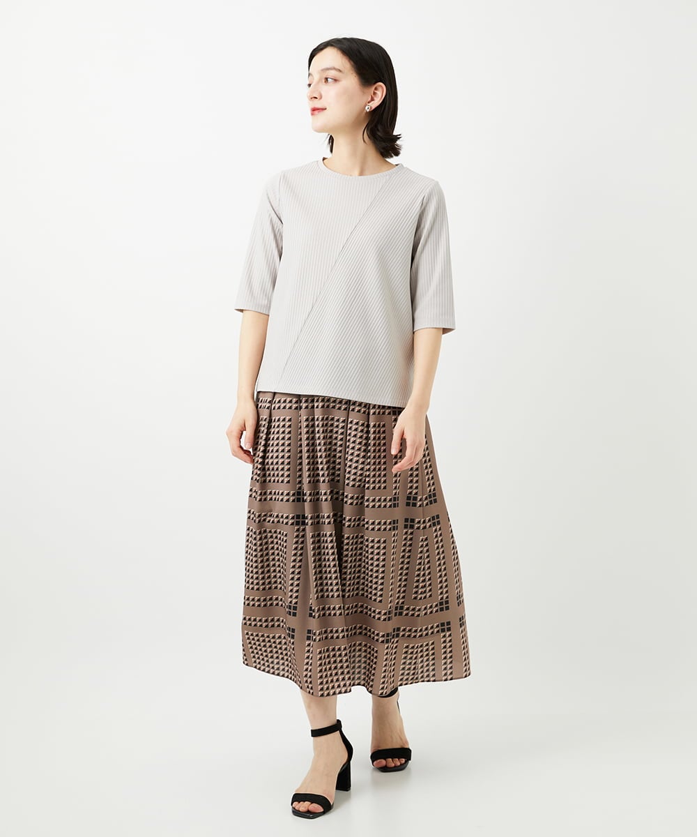 PHKGD17150 GEORGES RECH(小さいサイズ)(メゾン ドゥ サンク)  [日本製]バイヤスストレッチリブ5分袖カットソー ライトグレー