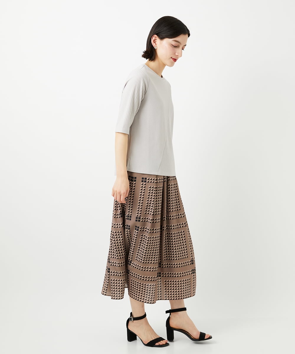 PHKGD17150 GEORGES RECH(小さいサイズ)(メゾン ドゥ サンク)  [日本製]バイヤスストレッチリブ5分袖カットソー ライトグレー