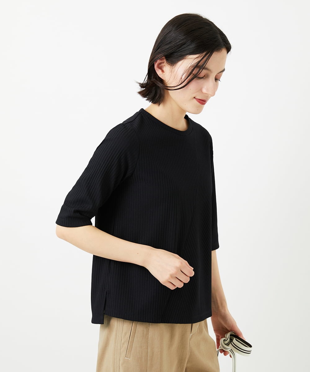 PHKGD17150 GEORGES RECH(小さいサイズ)(メゾン ドゥ サンク)  [日本製]バイヤスストレッチリブ5分袖カットソー ライトグレー