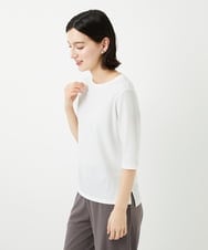 PHKGD17150 GEORGES RECH(小さいサイズ)(メゾン ドゥ サンク)  [日本製]バイヤスストレッチリブ5分袖カットソー ライトグレー