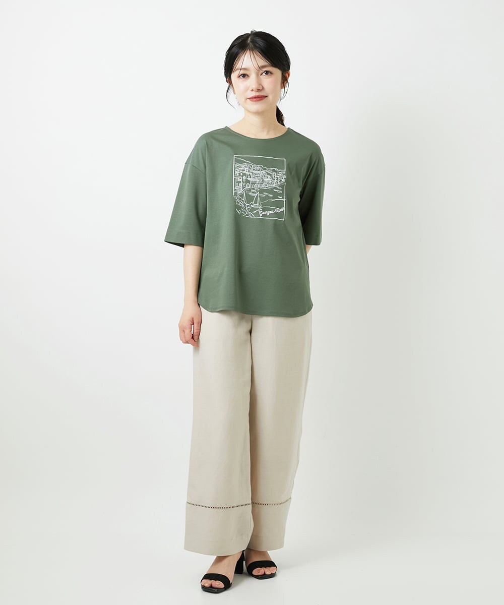 PHKGD24150 GEORGES RECH(小さいサイズ)(メゾン ドゥ サンク) [接触冷感]ドライコットン刺繍カットソー カーキ