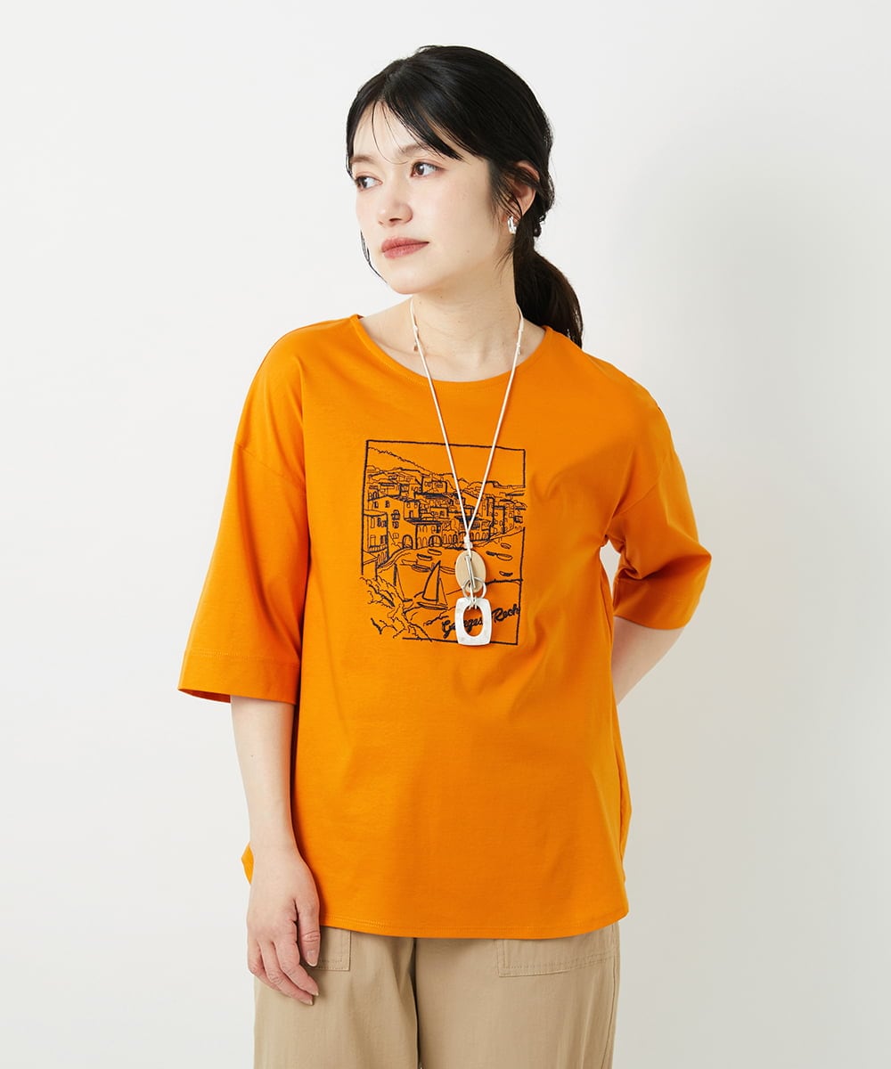PHKGD24150 GEORGES RECH(小さいサイズ)(メゾン ドゥ サンク) [接触冷感]ドライコットン刺繍カットソー カーキ