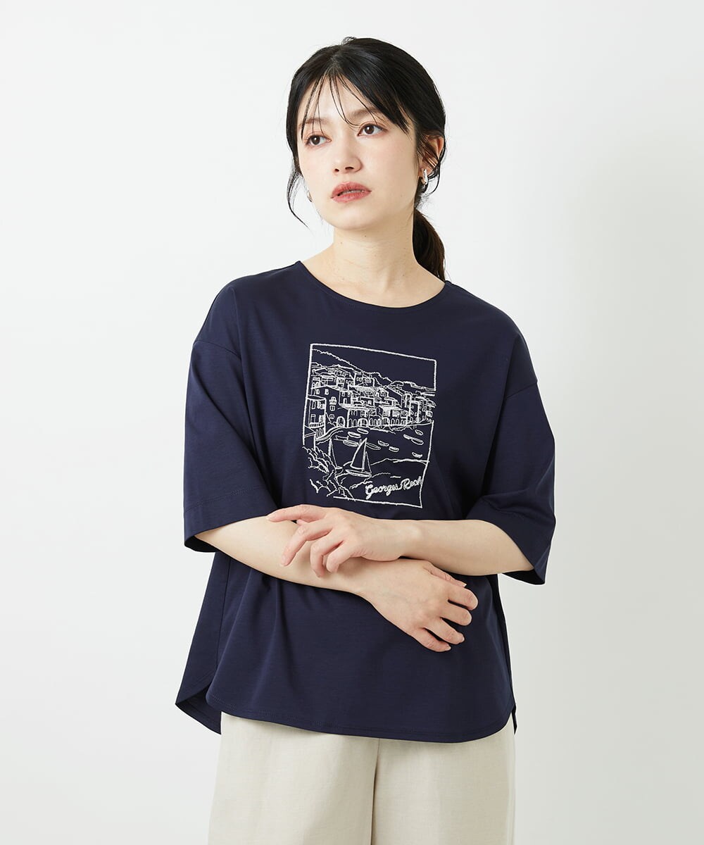 PHKGD24150 GEORGES RECH(小さいサイズ)(メゾン ドゥ サンク) [接触冷感]ドライコットン刺繍カットソー カーキ