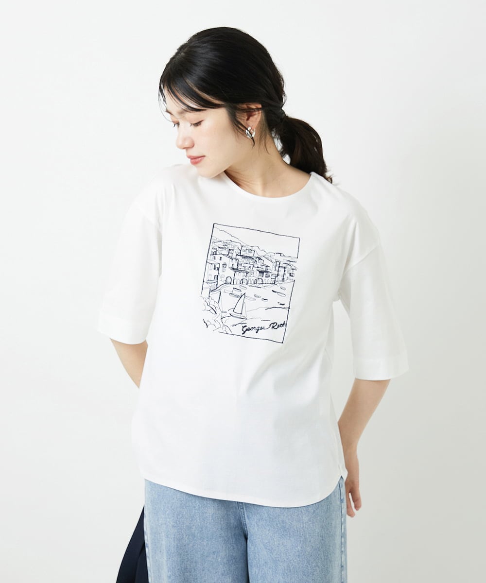 PHKGD24150 GEORGES RECH(小さいサイズ)(メゾン ドゥ サンク) [接触冷感]ドライコットン刺繍カットソー カーキ