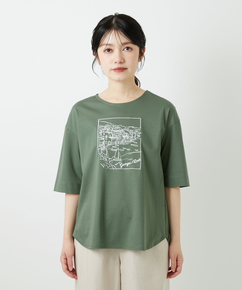 PHKGD24150 GEORGES RECH(小さいサイズ)(メゾン ドゥ サンク) [接触冷感]ドライコットン刺繍カットソー カーキ