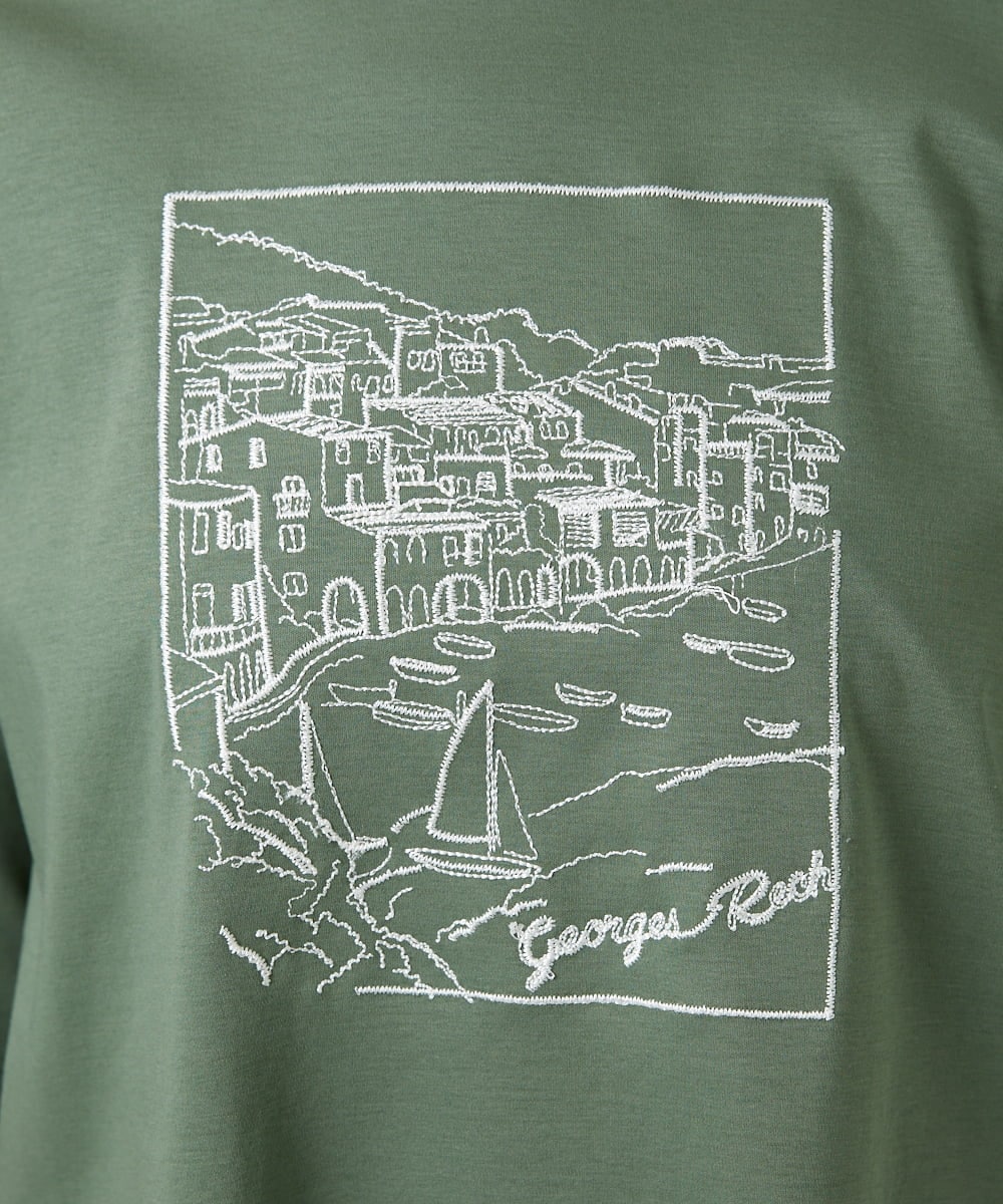 PHKGD24150 GEORGES RECH(小さいサイズ)(メゾン ドゥ サンク) [接触冷感]ドライコットン刺繍カットソー カーキ