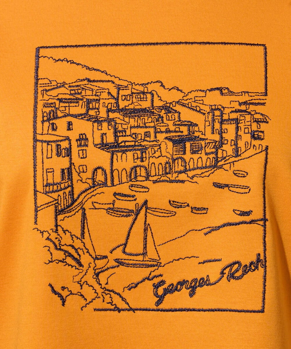PHKGD24150 GEORGES RECH(小さいサイズ)(メゾン ドゥ サンク) [接触冷感]ドライコットン刺繍カットソー カーキ
