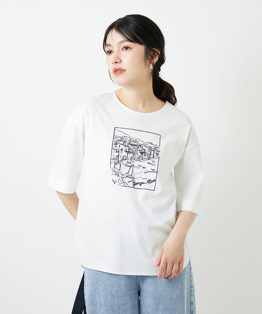 PHKGD24150 GEORGES RECH(小さいサイズ)(メゾン ドゥ サンク) [接触冷感]ドライコットン刺繍カットソー カーキ