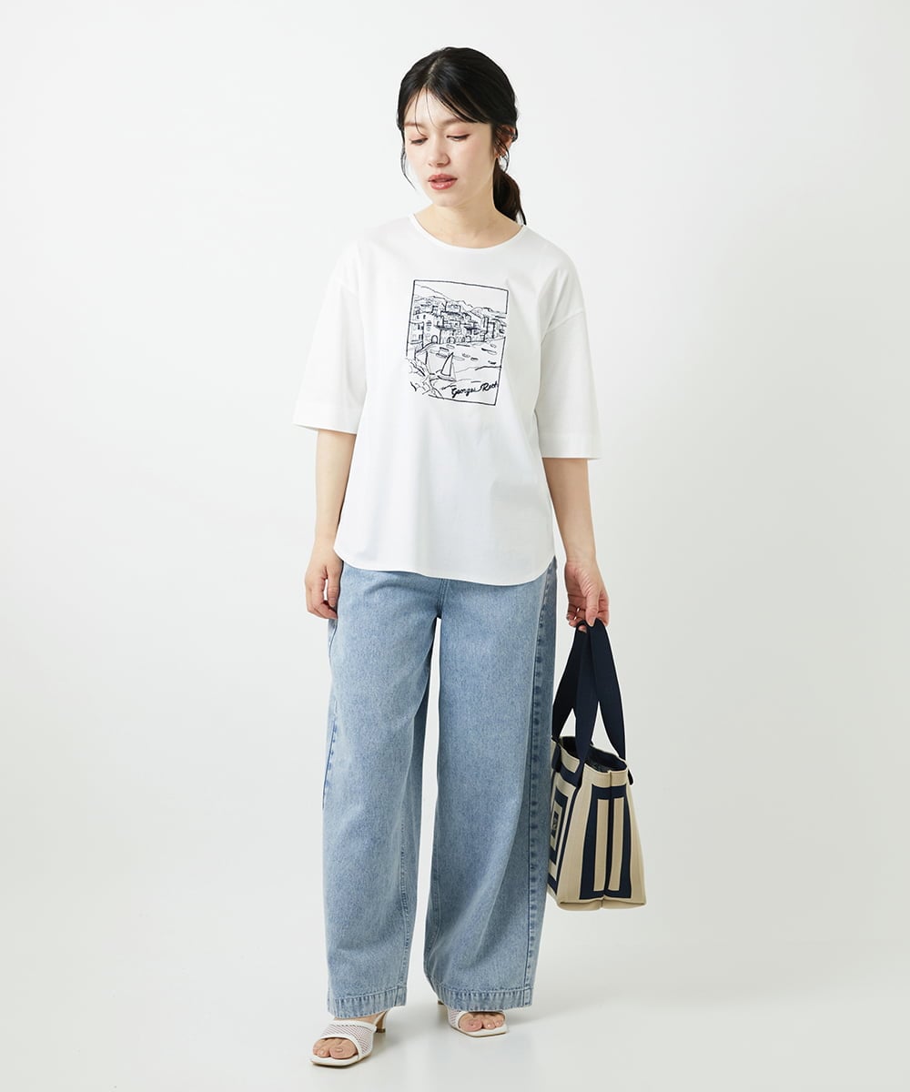 PHKGD24150 GEORGES RECH(小さいサイズ)(メゾン ドゥ サンク) [接触冷感]ドライコットン刺繍カットソー カーキ
