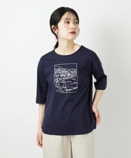 PHKGD24150 GEORGES RECH(小さいサイズ)(メゾン ドゥ サンク) [接触冷感]ドライコットン刺繍カットソー ネイビー