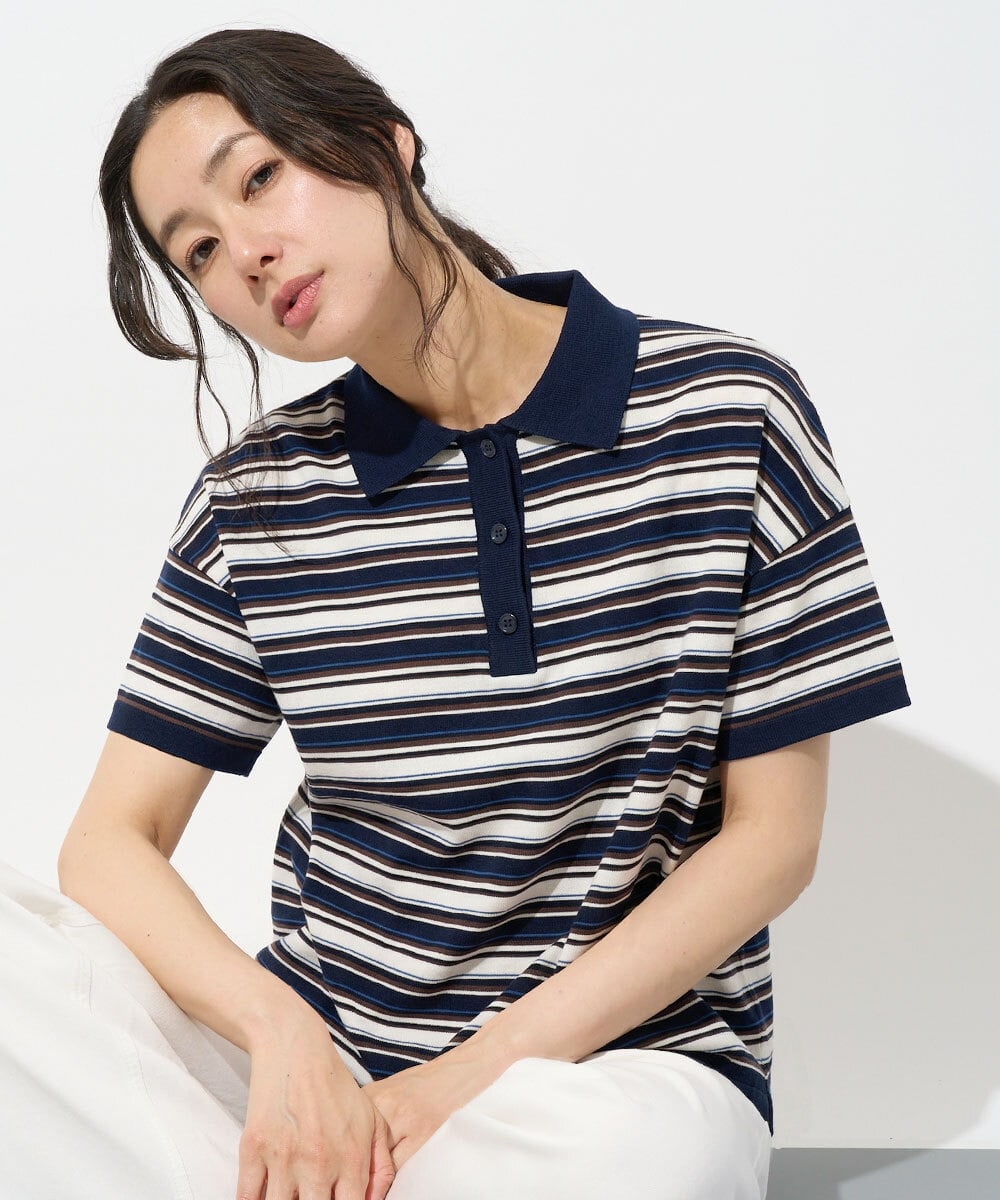 PHKGD25230 GEORGES RECH(小さいサイズ)(メゾン ドゥ サンク) マルチボーダーポロシャツ ネイビー