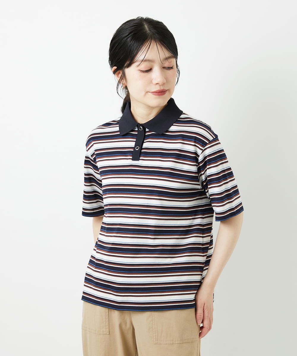 PHKGD25230 GEORGES RECH(小さいサイズ)(メゾン ドゥ サンク) マルチボーダーポロシャツ ネイビー
