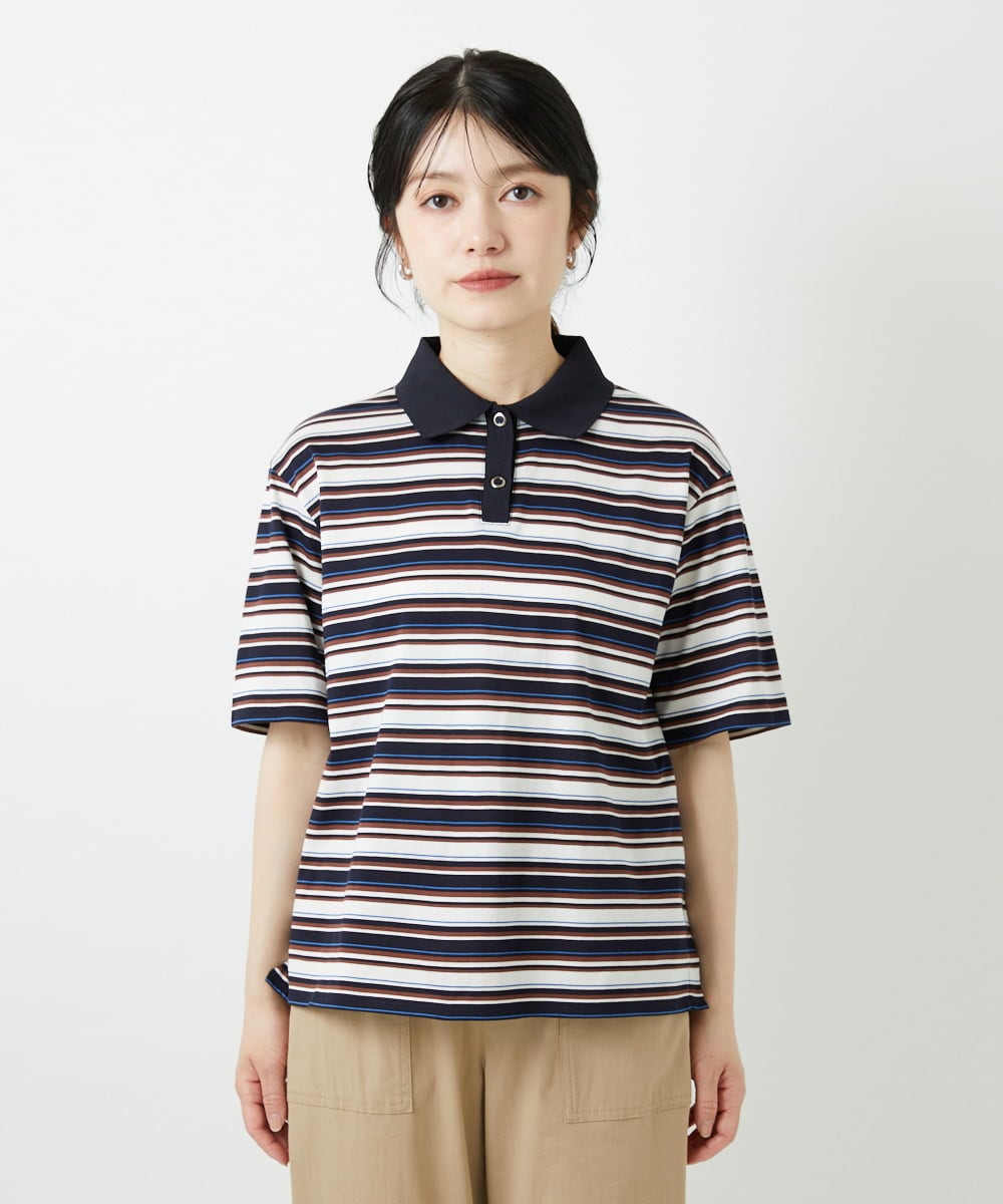 PHKGD25230 GEORGES RECH(小さいサイズ)(メゾン ドゥ サンク) マルチボーダーポロシャツ ネイビー